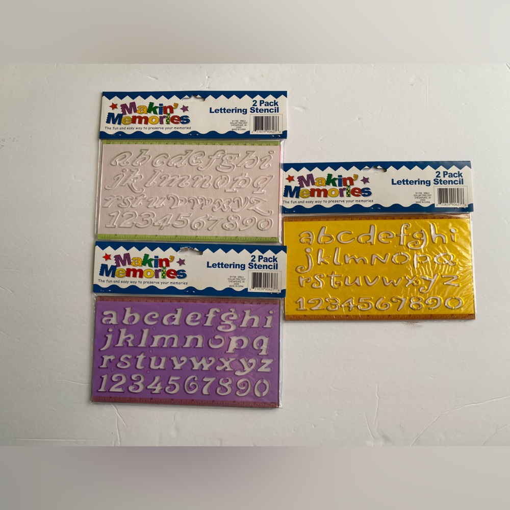 Makin’ Memories 2pk lettering stencil lot of 3 alpha number new old stock